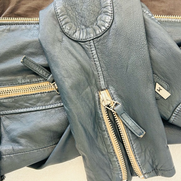 MAURITIUS Dark grey blue leather jacket - Picture 3 of 9